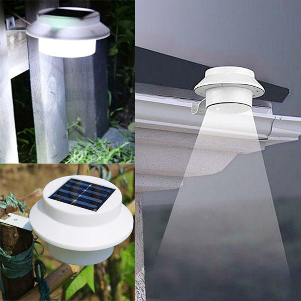 Garden 3 LED Solar Power Fence Gutter Light Super Bright Outdoor Yard Aisle Panel Lamp
