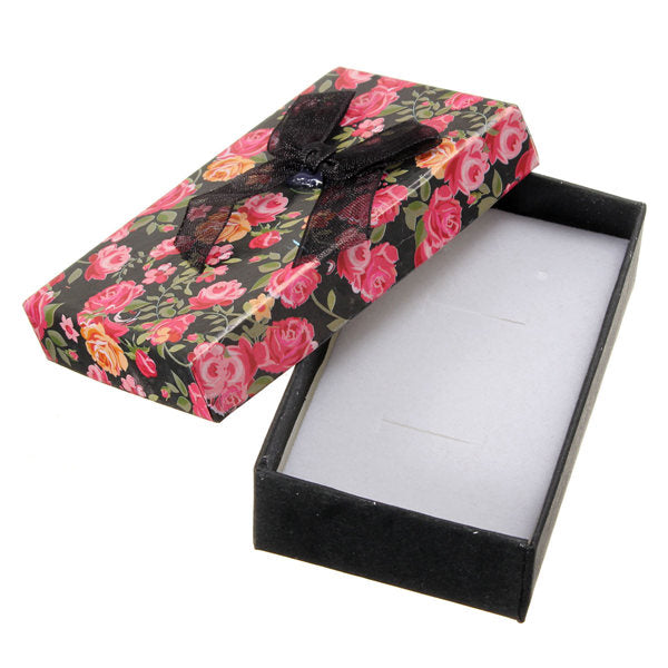 Flower Bowknot Necklace Earrings Ring Jewelry Gift Paper Box Case