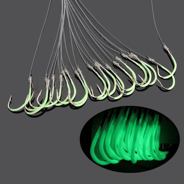 ZANLURE Luminous Fishing Hook with Fishing Line Single Fishing Hook 13 Sizes