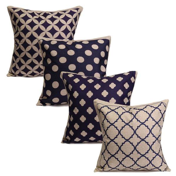 Blue Geometric Cotton Linen Pillow Cases Waist Cushion Cover Home Sofa Decor