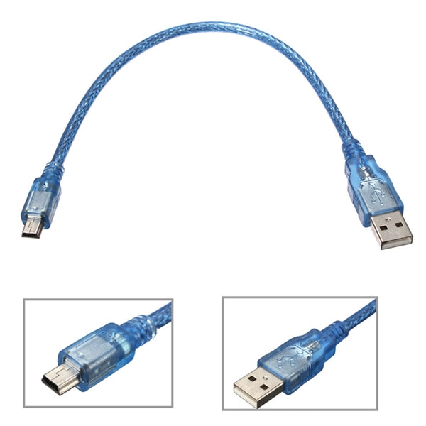 30CM Blue Male USB 2.0A To Mini Male USB B Power Data Cable For