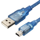 30CM Blue Male USB 2.0A To Mini Male USB B Power Data Cable For
