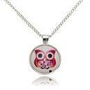 Lovely Owl Animal Glass Cabochon Silver Chain Pendant Necklace
