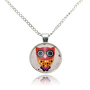 Lovely Owl Animal Glass Cabochon Silver Chain Pendant Necklace