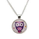 Lovely Owl Animal Glass Cabochon Silver Chain Pendant Necklace