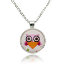 Lovely Owl Animal Glass Cabochon Silver Chain Pendant Necklace