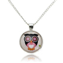 Lovely Owl Animal Glass Cabochon Silver Chain Pendant Necklace