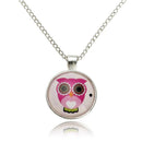 Lovely Owl Animal Glass Cabochon Silver Chain Pendant Necklace