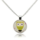 Lovely Owl Animal Glass Cabochon Silver Chain Pendant Necklace