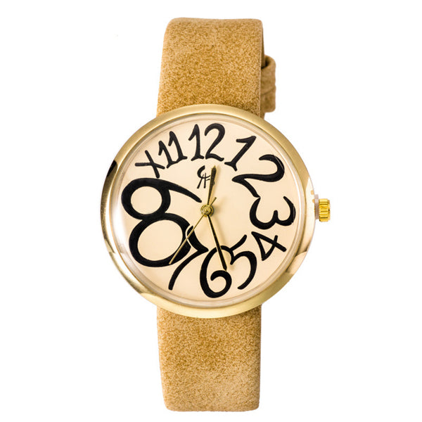 Fashion Vintage Women Big Number Round Dial PU Quartz Watch