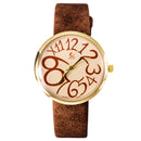 Fashion Vintage Women Big Number Round Dial PU Quartz Watch