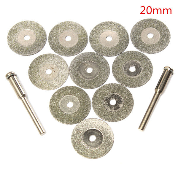 10pcs 20mm Diamond Grinding Wheel Slice with Two 3mm Shank Mandrels for Dremel Rotary Tool
