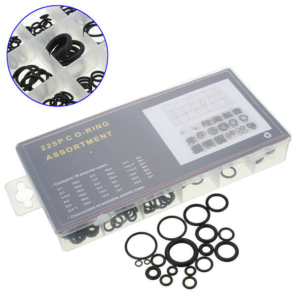 225pcs Rubber Metric Nitrile O Ring Assortment Set For Hydraulic Pumps Plumbing