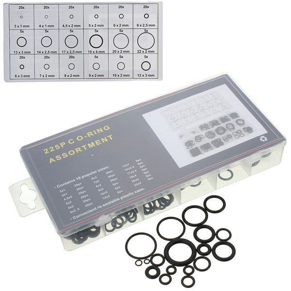 225pcs Rubber Metric Nitrile O Ring Assortment Set For Hydraulic Pumps Plumbing