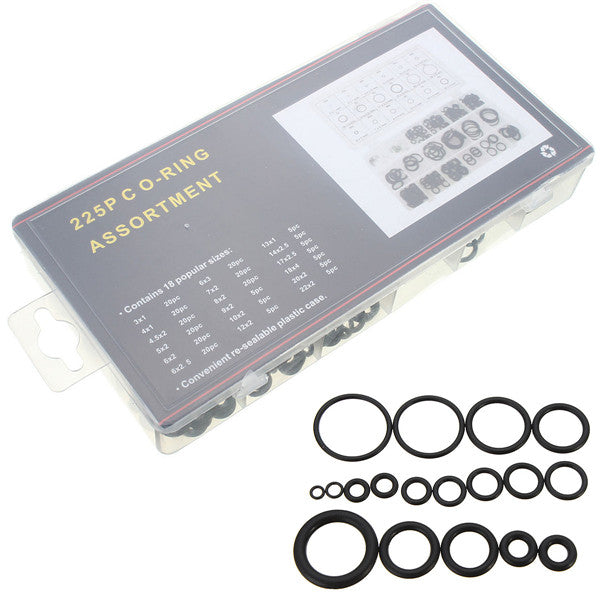 225pcs Rubber Metric Nitrile O Ring Assortment Set For Hydraulic Pumps Plumbing
