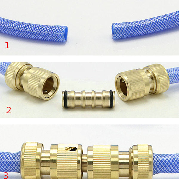 Brass Two-way Quick Joint  Hose Connector Fitting For Wash Car Pipe Garden Water Hose