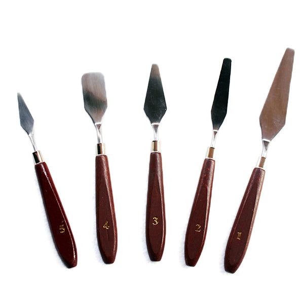 5pcs Wooden Painting Handle Paint Pallette Knives Spatula Stainless Steel Blade