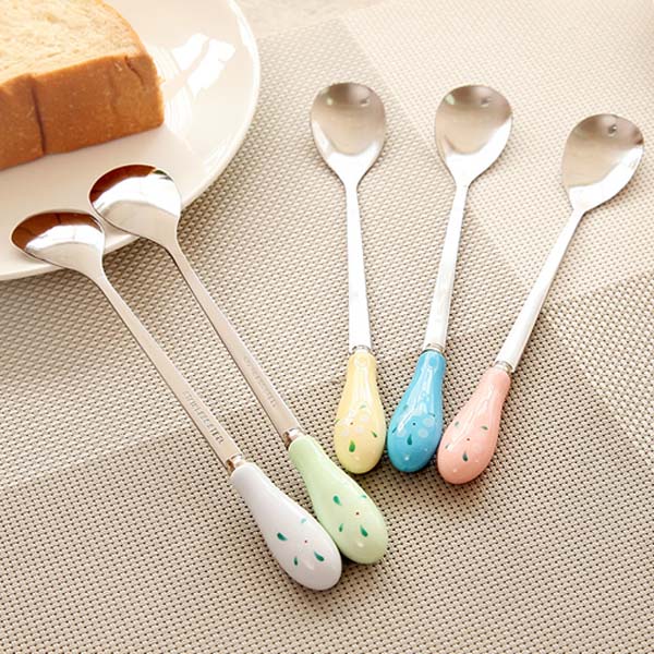 Ceramic Handle Floral Coffee Spoon Stainless Steel Small Milk Spoon Tableware