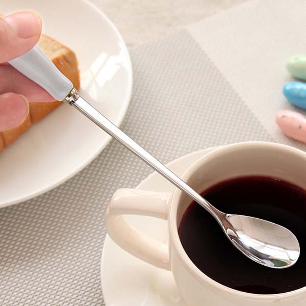 Ceramic Handle Floral Coffee Spoon Stainless Steel Small Milk Spoon Tableware