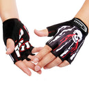 WOSAWE Bicycle Riding Gloves Shockproof Silica Gel Short Finger Gloves Skull Pattern