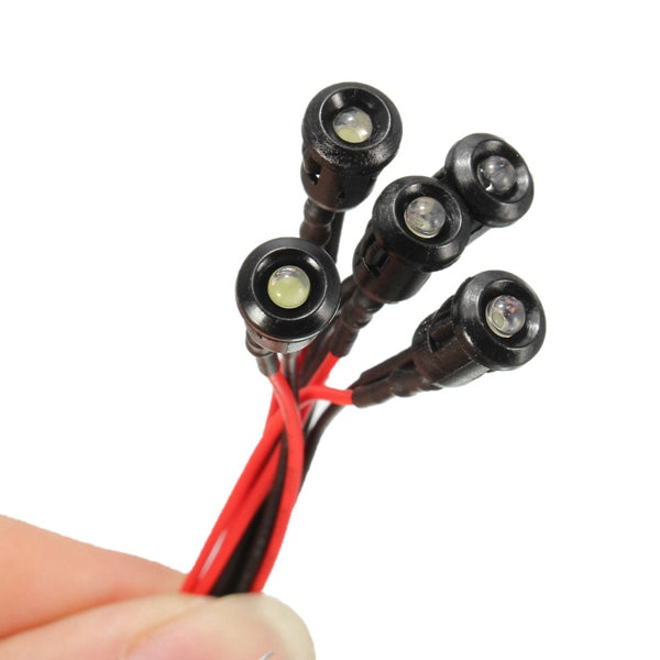 5PCS DC 12V 3mm Light Lamp  Pre Wired 200mm With Plastic Bezel Holders