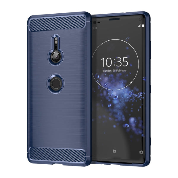 Brushed Texture Carbon Fiber Shockproof TPU Case for Sony Xperia XZ3(Navy Blue)