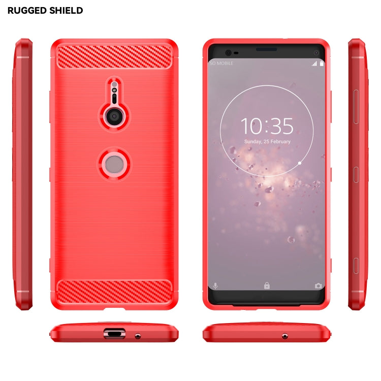 Brushed Texture Carbon Fiber Shockproof TPU Case for Sony Xperia XZ3(Red)