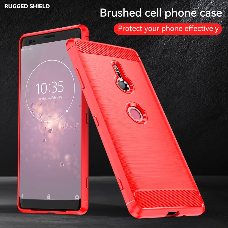 Brushed Texture Carbon Fiber Shockproof TPU Case for Sony Xperia XZ3(Red)