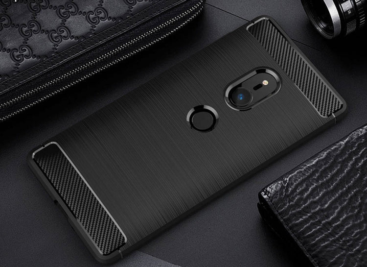 For Sony Xperia XZ2 Brushed Texture Carbon Fiber Shockproof TPU Protective Back Case(Black)