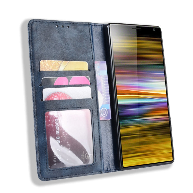 Magnetic Buckle Retro Texture Horizontal Flip Leather Case for Sony Xperia 10 Plus, with Holder & Card Slots & Wallet (Blue)