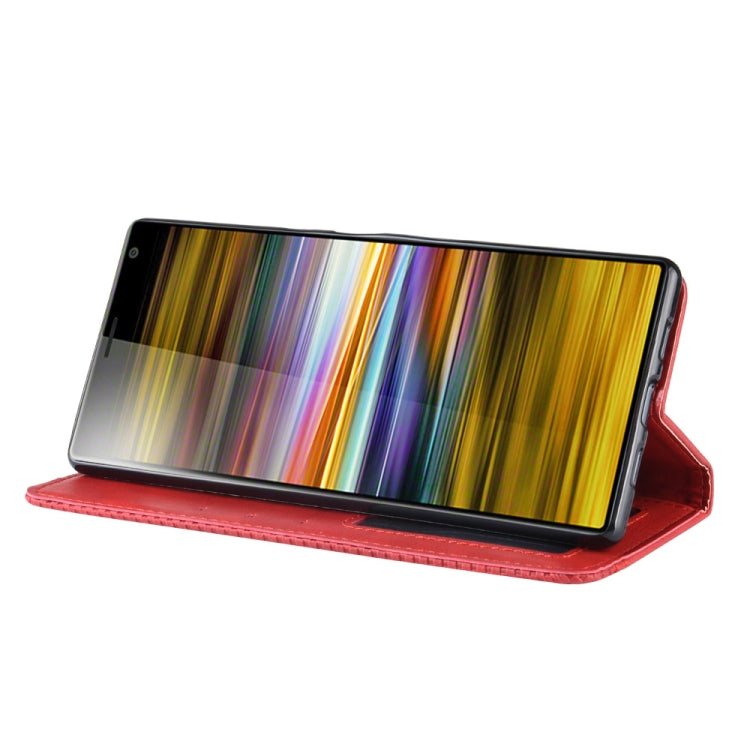 Magnetic Buckle Retro Texture Horizontal Flip Leather Case for Sony Xperia 10 Plus, with Holder & Card Slots & Wallet (Red)