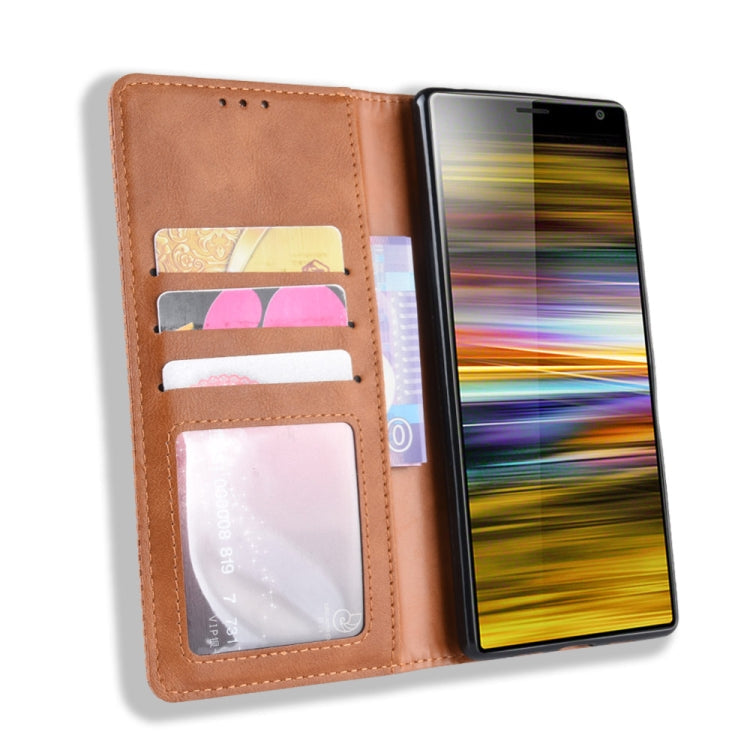 Magnetic Buckle Retro Texture Horizontal Flip Leather Case for Sony Xperia 10 Plus, with Holder & Card Slots & Wallet (Brown)