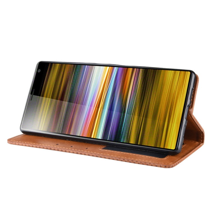 Magnetic Buckle Retro Texture Horizontal Flip Leather Case for Sony Xperia 10 Plus, with Holder & Card Slots & Wallet (Brown)