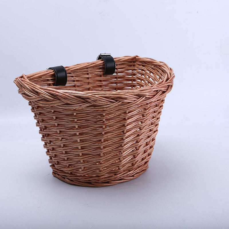 1*Bicycle Bike Front Handlebar Round Brown Wicker Cycle Shopping Basket (XS) New
