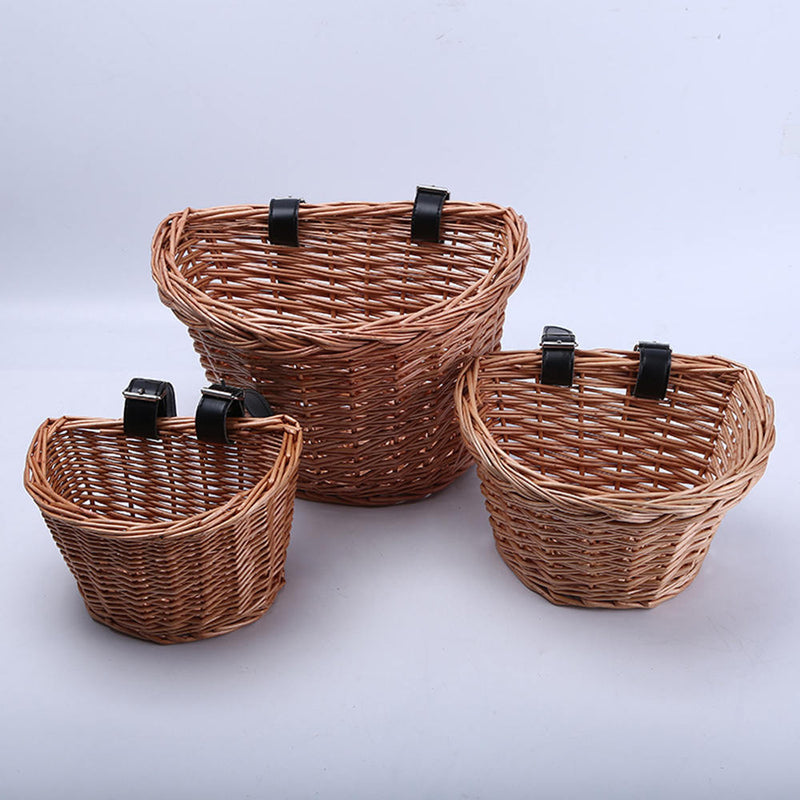 1*Bicycle Bike Front Handlebar Round Brown Wicker Cycle Shopping Basket (XS) New
