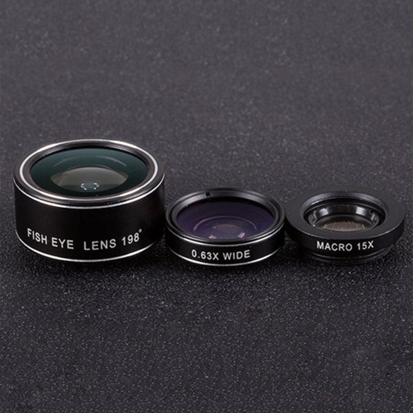 3in1 HD Phone Camera Lens Telescope Fisheye Wide Macro Lens for Phone