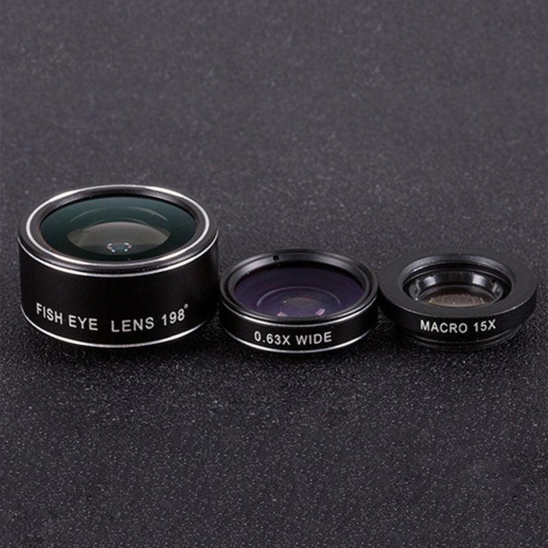 3in1 HD Phone Camera Lens Telescope Fisheye Wide Macro Lens for Phone