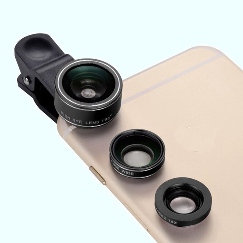 3in1 HD Phone Camera Lens Telescope Fisheye Wide Macro Lens for Phone