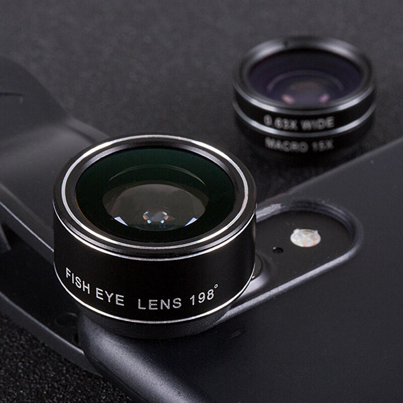 3in1 HD Phone Camera Lens Telescope Fisheye Wide Macro Lens for Phone