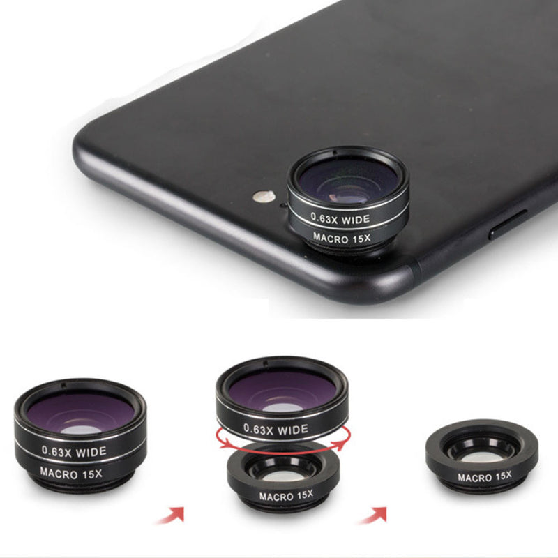 3in1 HD Phone Camera Lens Telescope Fisheye Wide Macro Lens for Phone