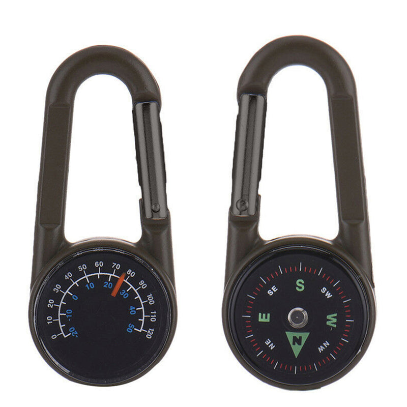 Keychain Carabiner Travel Hiking Compass Thermometer Survival Outdoor Sport Tool