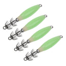 4Pcs Luminous Green Squid Jig Hook Fishing Lure for Freshwater and Saltwater