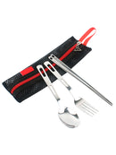 Outdoor Camping Spoon Chopsticks Fork Set Stainless Steel with Storage Pouch