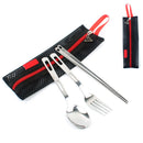 Outdoor Camping Spoon Chopsticks Fork Set Stainless Steel with Storage Pouch
