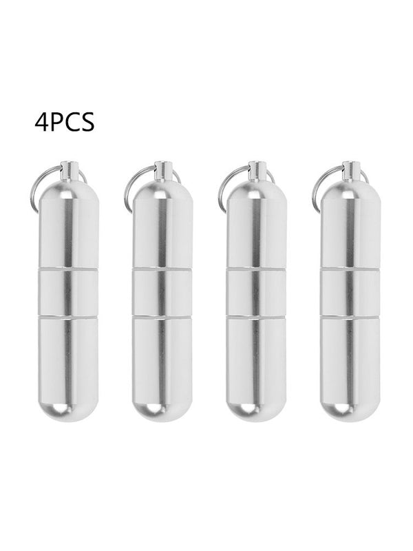 4Pcs Alloy Pill Box Portable Keychain Pill Case Waterproof Pill Holder Container