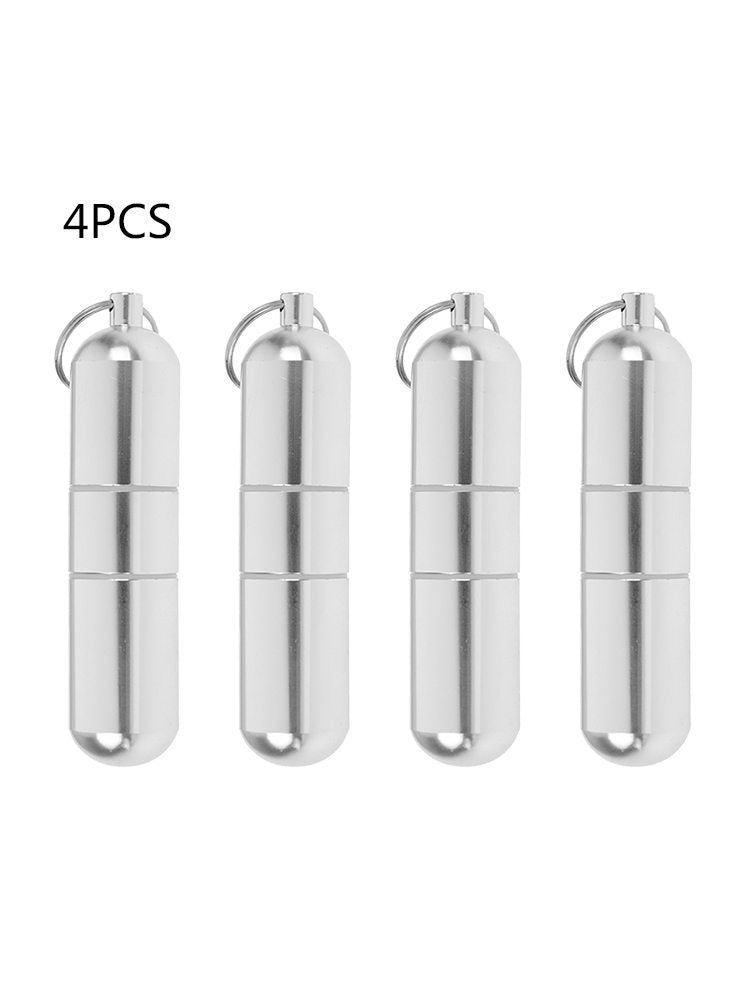 4Pcs Alloy Pill Box Portable Keychain Pill Case Waterproof Pill Holder Container