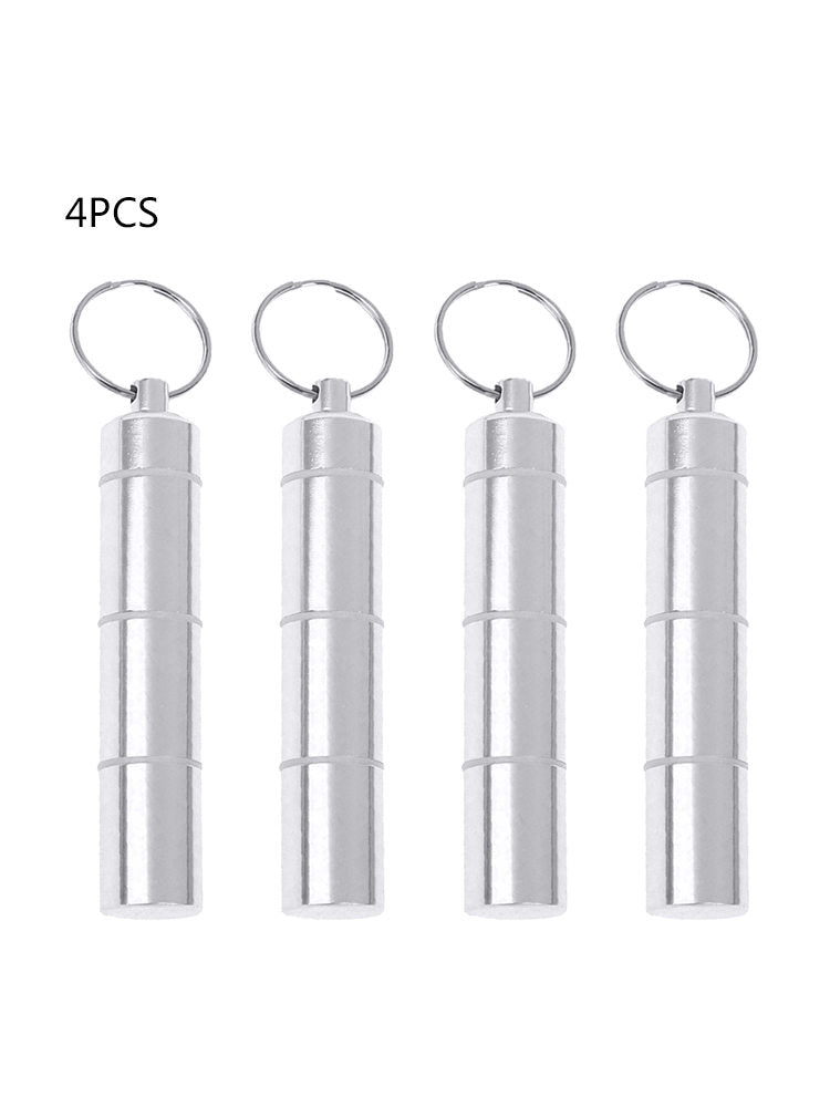 4x Aluminum Alloy Pill Storage Case Bottle Holder Keychain Box Capsule Container