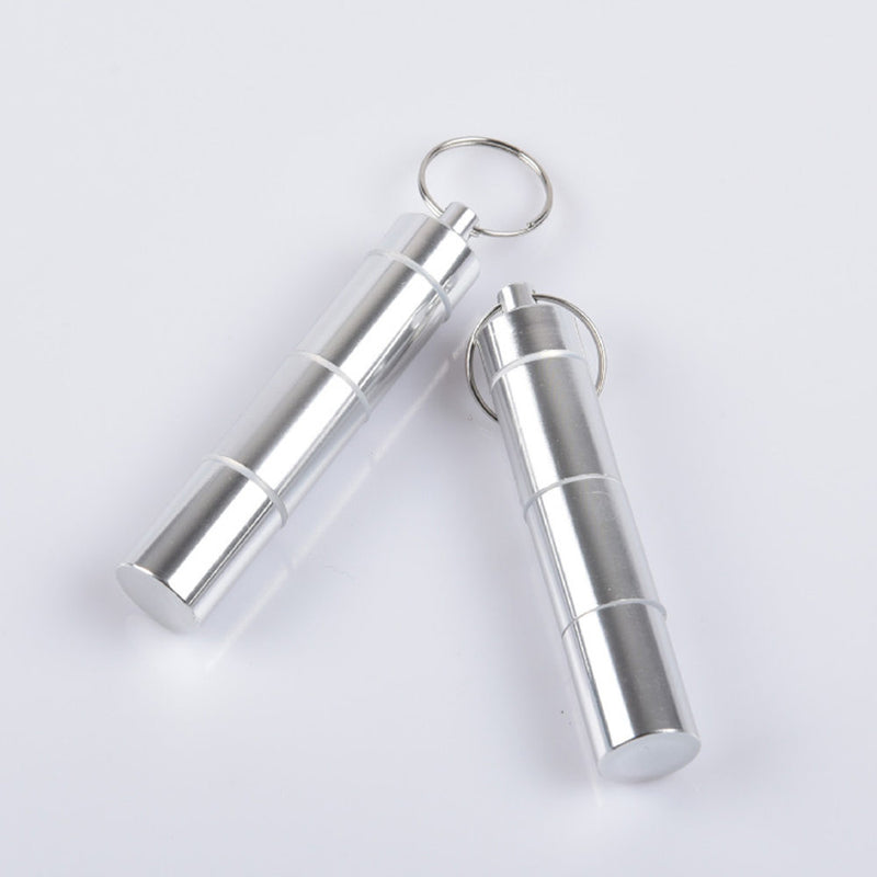 4Pcs Portable Alloy Pill Box Portable Keychain Pill Case Waterproof Medicine Jar