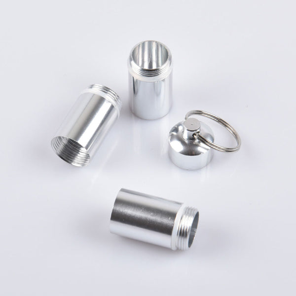 4x Aluminum Alloy Pill Storage Case Bottle Holder Keychain Box Capsule Container