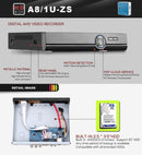 COTIER A81U-ZS 5 in 1 8 Channel Dual Stream H.264 1080N AHD DVR, Support AHD / TVI / CVI / CVBS / IP Signal(Black)